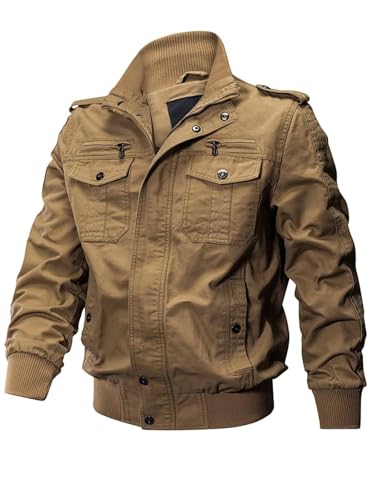 Übergangsjacke Pilotenjacke Bomberjacke Herren Winddichte Outdoorjacke Herrenjacken für Winter Cargo Militär Armee Jacke Frühjahr Wandern Klettern mit Multi Taschen Khaki L von Jinsha