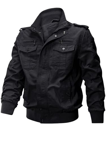 Übergangsjacke Pilotenjacke Bomberjacke Herren Winddichte Outdoorjacke Herrenjacken für Winter Cargo Militär Armee Jacke Frühjahr Wandern Klettern mit Multi Taschen Schwarz XXL von Jinsha