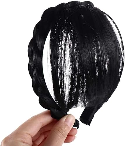 Jinshining Braunes und schwarzes falsches Pony-Haarband, für Damen und Mädchen, Fransen-Pony mit zweireihigen Zöpfen, Stirnband, Haarverlängerungen, Haarstyling-Werkzeuge, Haar-Accessoires, modische von Jinshining