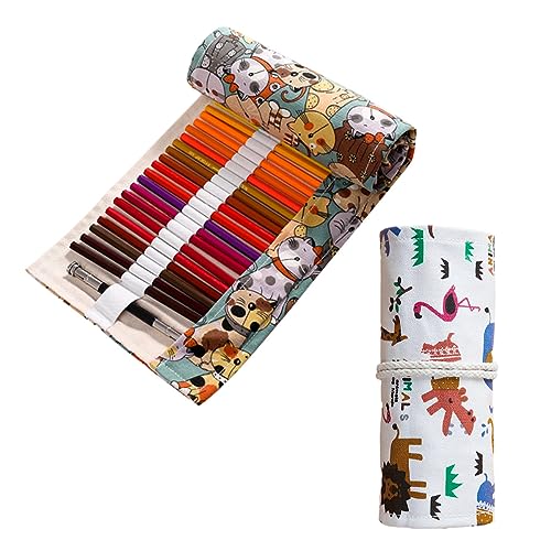 2 Stück 36 Löcher Stifterolle Rollmäppchen Canvas pen Roll Stifterolle Leinwand Pencil Wrap, Waschbar, für Aquarellstifte Bleistifte Buntstifte Schule Studenten, Künstler Skizzierung, Schule und Büro von Jinsion