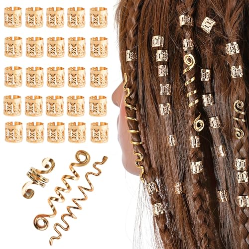 JINSION Dreadlocks Schmuck Haarspiralen Clips, Spiral Haarspange Braids Schmuck, Verstellbar Metall Cuffs Haar Flecht Perlen, Haar Ringe Aluminium Dreadlocks Zubehör Für Frauen Männer Zöpfe Dekoration von Jinsion