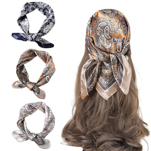 Jinsion 3 Stück Bandana Kopftuch Satin Tuch-70x70cm Piraten Kopftuch Damen,Seidentuch Bandanas Set,Quadratisch Große Halstücher Damen,Kopftücher Seidenschal,Seidig Seidentuch Haare Haarschmuck von Jinsion