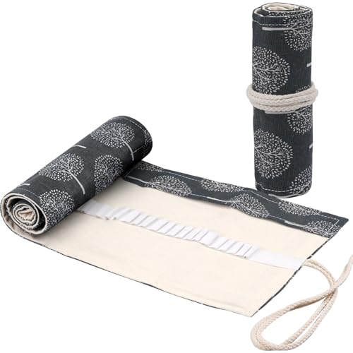 Stifterolle Rollmäppchen,36 Löcher Leinwand Stifterolle Roll,Rolltasche für Bleistifte aus Canvas,Tragbare Stiftrolle,Waschbar Leinwand Pencil Wrap,Aufrollbares Federmäppchen für Studenten,Künstler von Jinsion