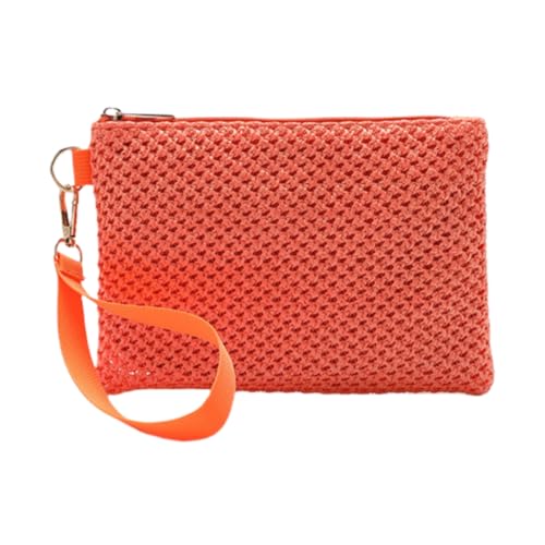 JinweiS 3-teiliges Damen-Set aus Stroh, gewebt, Schultertasche, Strand-Clutch und Handgelenktasche, Sommer-Stil, 21 x 1 x 15 cm, Orange von JinweiS
