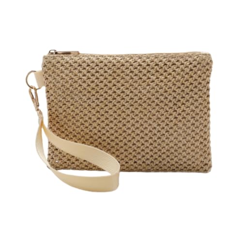 JinweiS 3-teiliges Damen-Set aus Stroh, gewebt, Schultertasche, Strand-Clutch und Handgelenktasche, Sommer-Stil, 21 x 1 x 15 cm (Khaki) von JinweiS