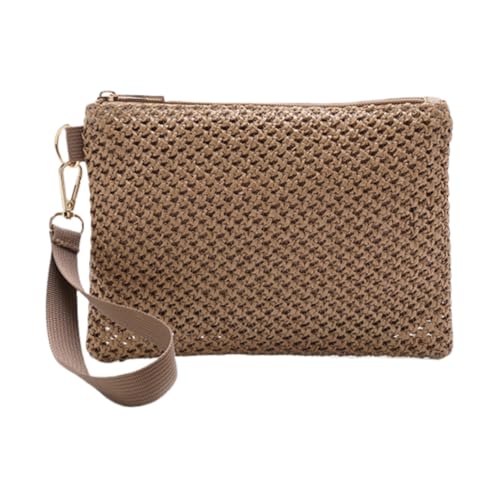 JinweiS 3-teiliges Damen-Set aus Stroh, gewebt, Schultertasche, Strand-Clutch und Handgelenktasche, Sommer-Stil, 21 x 1 x 15 cm (braun) von JinweiS