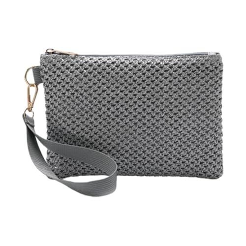 JinweiS 3-teiliges Damen-Set aus Stroh, gewebt, Schultertasche, Strand-Clutch und Handgelenktasche, Sommer-Stil, 21 x 1 x 15 cm (grau) von JinweiS