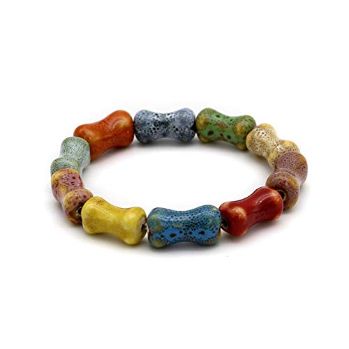 JinweiS Armband, bunt, Keramik, handgefertigt, schlicht, ethnischer Stil, verschiedene Formen, elastische Handkette für Damen, Knochen von JinweiS