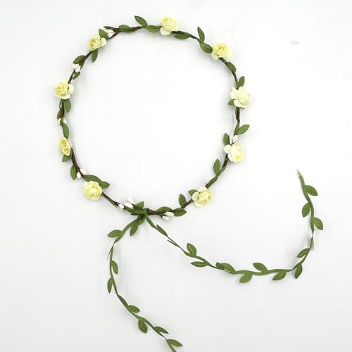 JinweiS Blumengirlande, Stirnband, Rosenkranz, handgefertigt, Bohemian-Stil, Kopfschmuck für Braut, Kopfbedeckung, Party, Festivals, Haarschmuck (Beige) von JinweiS