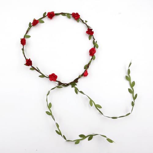 JinweiS Blumengirlande, Stirnband, Rosenkranz, handgefertigt, Bohemian-Stil, Kopfschmuck für Braut, Kopfbedeckung, Party, Festivals, Haarschmuck (Dunkelrosa) von JinweiS