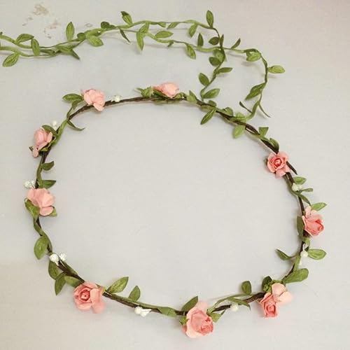 JinweiS Blumengirlande, Stirnband, Rosenkranz, handgefertigt, Bohemian-Stil, Kopfschmuck für Braut, Kopfbedeckung, Party, Festivals, Haarschmuck (Rosa) von JinweiS