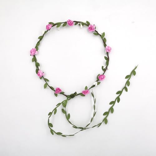 JinweiS Blumengirlande, Stirnband, Rosenkranz, handgefertigt, Bohemian-Stil, Kopfschmuck für Braut, Kopfbedeckung, Party, Festivals, Haarschmuck (Rosa A) von JinweiS