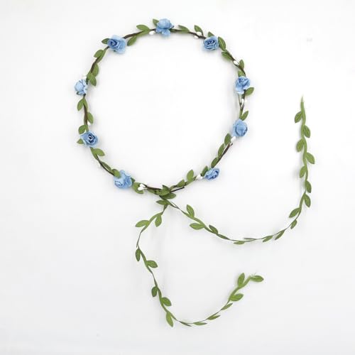 JinweiS Blumengirlande, Stirnband, Rosenkranz, handgefertigt, Bohemian-Stil, Kopfschmuck für Braut, Kopfbedeckung, Party, Festivals, Haarschmuck (blau) von JinweiS