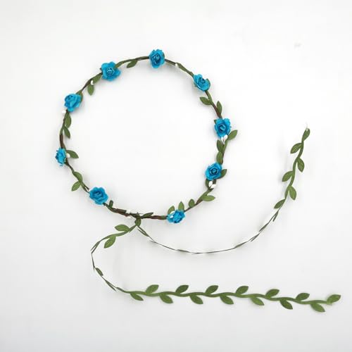 JinweiS Blumengirlande, Stirnband, Rosenkranz, handgefertigt, Bohemian-Stil, Kopfschmuck für Braut, Kopfbedeckung, Party, Festivals, Haarschmuck (dunkelblau) von JinweiS