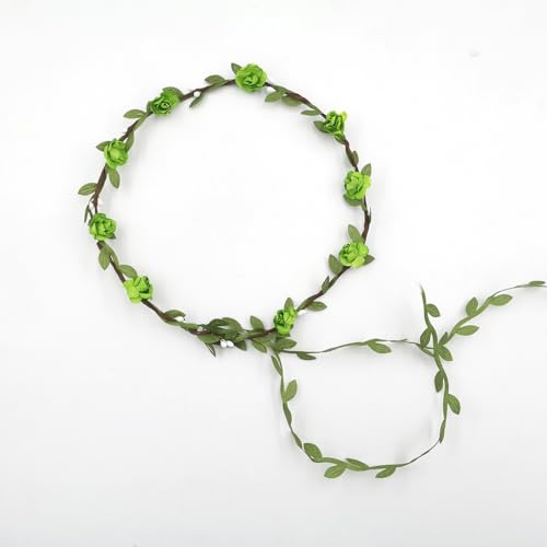 JinweiS Blumengirlande, Stirnband, Rosenkranz, handgefertigt, Bohemian-Stil, Kopfschmuck für Braut, Kopfbedeckung, Party, Festivals, Haarschmuck (grün) von JinweiS