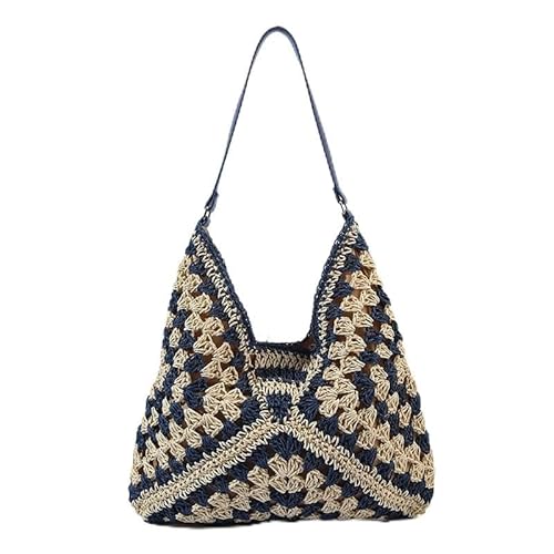 JinweiS Damen Große Kapazität, gewebte Schultertasche, vielseitiges Papier, Seil, Strand- und Pendlerhandtasche (schwarz) von JinweiS