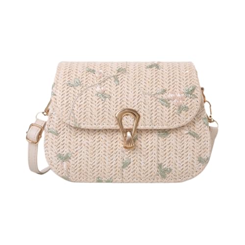 JinweiS Damen Große Kapazität Stroh Gewebt Tote Schultertasche für Sommer Strand Urlaub Chic Weben Design Khaki C von JinweiS