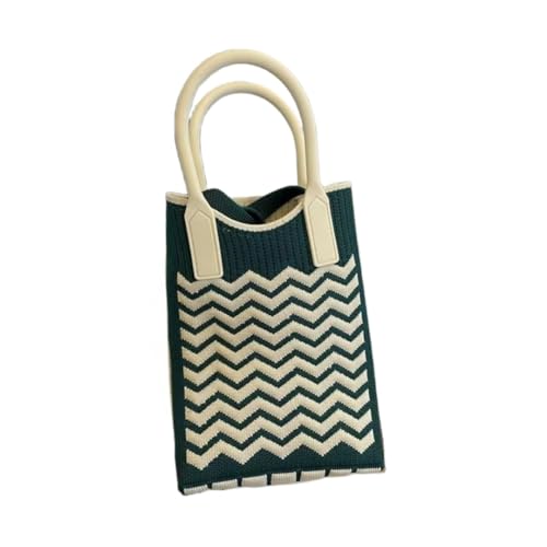 JinweiS Damen Strohtasche mit großem Fassungsvermögen, Schultertasche für Sommer, Strandurlaub, schickes Webdesign, 12 x 5 x 17 cm, Grün von JinweiS