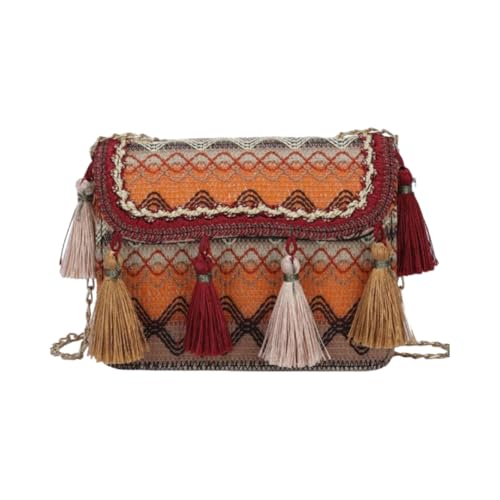 JinweiS Damen Strohtasche mit großem Fassungsvermögen, Schultertasche für Sommer, Strandurlaub, schickes Webdesign, 18 x 6 x 14 cm, Stil C von JinweiS