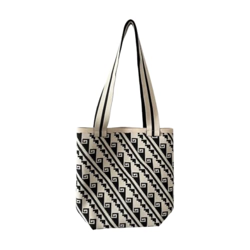 JinweiS Damen Strohtasche mit großem Fassungsvermögen, Schultertasche für Sommer, Strandurlaub, schickes Webdesign, 20 x 2 x 30 cm, Stil M von JinweiS