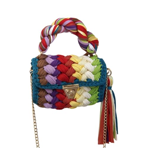 JinweiS Damen Strohtasche mit großem Fassungsvermögen, Schultertasche für Sommer, Strandurlaub, schickes Webdesign, 20 x 25 cm, J von JinweiS