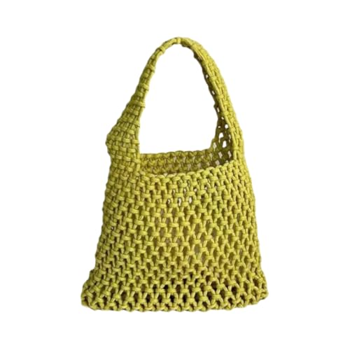 JinweiS Damen Strohtasche mit großem Fassungsvermögen, Schultertasche für Sommer, Strandurlaub, schickes Webdesign, 20 x 6 x 19 cm, Gelb von JinweiS