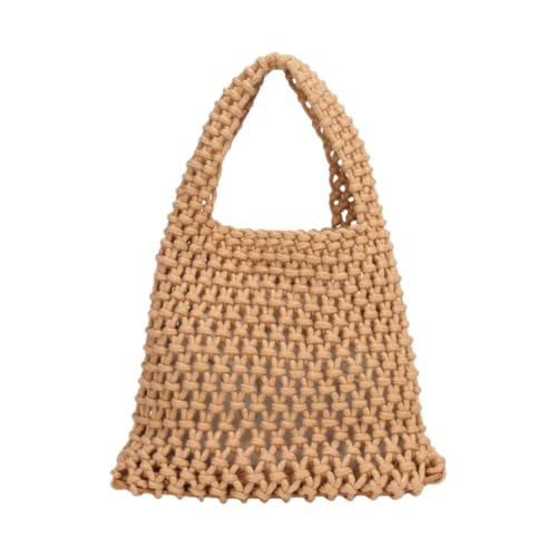 JinweiS Damen Strohtasche mit großem Fassungsvermögen, Schultertasche für Sommer, Strandurlaub, schickes Webdesign, 20 x 6 x 19 cm, Khaki von JinweiS