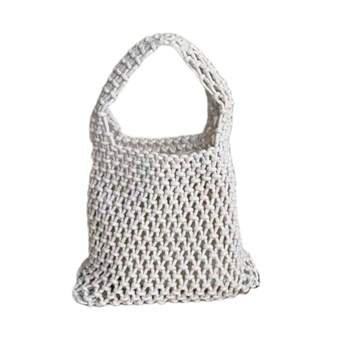 JinweiS Damen Strohtasche mit großem Fassungsvermögen, Schultertasche für Sommer, Strandurlaub, schickes Webdesign, 20 x 6 x 19 cm, Weiß von JinweiS