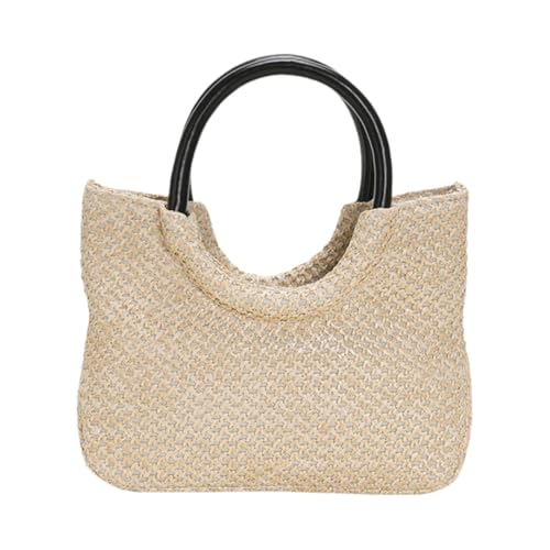 JinweiS Damen Strohtasche mit großem Fassungsvermögen, Schultertasche für Sommer, Strandurlaub, schickes Webdesign, 23 x 7 x 17 cm, Schwarz von JinweiS