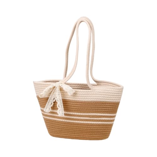 JinweiS Damen Strohtasche mit großem Fassungsvermögen, Schultertasche für Sommer, Strandurlaub, schickes Webdesign, 24 x 15 x 17 cm, Khaki von JinweiS
