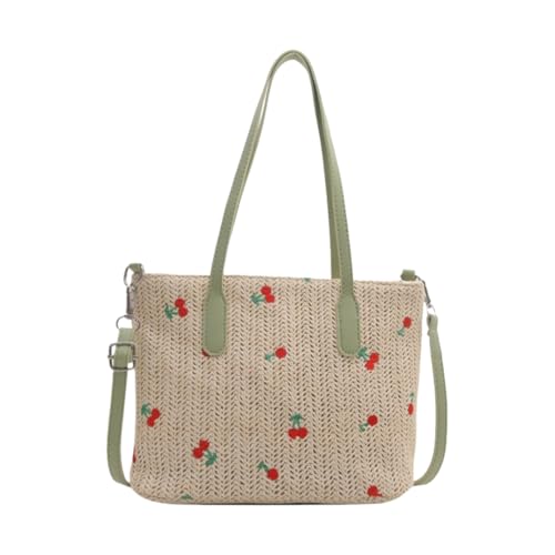 JinweiS Damen Strohtasche mit großem Fassungsvermögen, Schultertasche für Sommer, Strandurlaub, schickes Webdesign, 27 x 10 x 19 cm, Grün von JinweiS