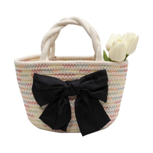 JinweiS Damen Strohtasche mit großem Fassungsvermögen, Schultertasche für Sommer, Strandurlaub, schickes Webdesign, 28 x 11 x 15 cm, mehrfarbig von JinweiS