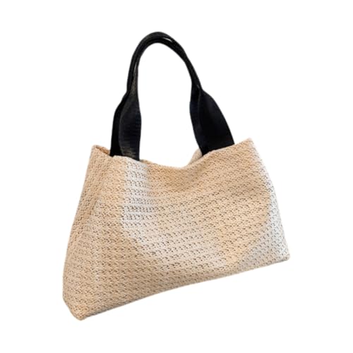 JinweiS Damen Strohtasche mit großem Fassungsvermögen, Schultertasche für Sommer, Strandurlaub, schickes Webdesign, 32 x 7 x 21 cm, Weiß / Schwarz von JinweiS