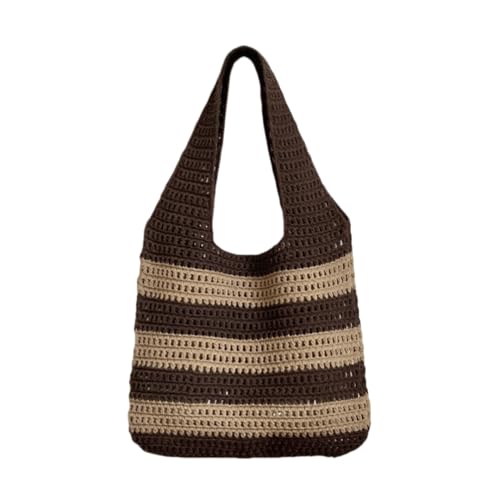 JinweiS Damen Strohtasche mit großem Fassungsvermögen, Schultertasche für Sommer, Strandurlaub, schickes Webdesign, 34 x 2 x 34 cm, Braun von JinweiS