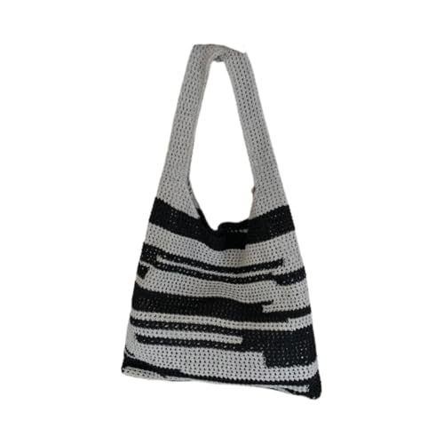 JinweiS Damen Strohtasche mit großem Fassungsvermögen, Schultertasche für Sommer, Strandurlaub, schickes Webdesign, 34 x 2 x 34 cm, Grau von JinweiS