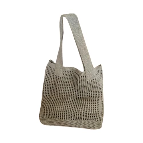JinweiS Damen Strohtasche mit großem Fassungsvermögen, Schultertasche für Sommer, Strandurlaub, schickes Webdesign, 38 x 1 x 33 cm, Grau von JinweiS
