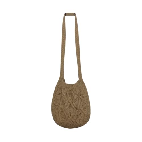JinweiS Damen Strohtasche mit großem Fassungsvermögen, Schultertasche für Sommer, Strandurlaub, schickes Webdesign, 38 x 2 x 30 cm, Khaki von JinweiS