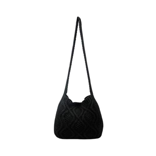 JinweiS Damen Strohtasche mit großem Fassungsvermögen, Schultertasche für Sommer, Strandurlaub, schickes Webdesign, 38 x 2 x 30 cm, Schwarz von JinweiS