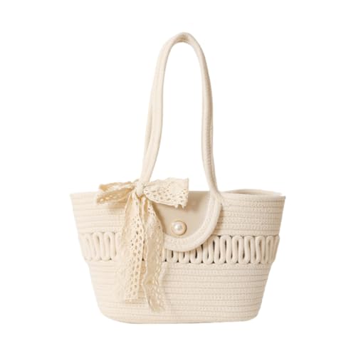 JinweiS Damen Strohtasche mit großem Fassungsvermögen, Schultertasche für Sommer, Strandurlaub, schickes Webdesign, 40 x 10 x 24 cm, Weiß von JinweiS