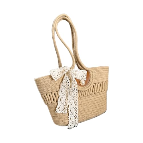JinweiS Damen Strohtasche mit großem Fassungsvermögen, Schultertasche für Sommer, Strandurlaub, schickes Webdesign, 40 x 10 x 24 cm (15,74 x 3,93 x 9,84 Nich-Khaki) von JinweiS