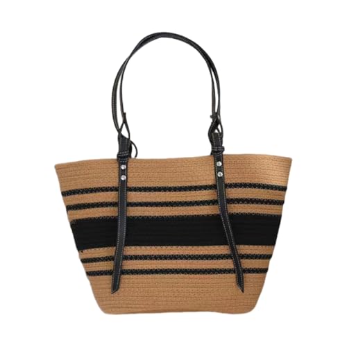 JinweiS Damen Strohtasche mit großem Fassungsvermögen, Schultertasche für Sommer, Strandurlaub, schickes Webdesign, 44 x 12 x 28 cm von JinweiS