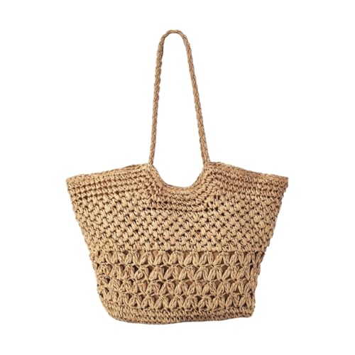 JinweiS Damen Strohtasche mit großem Fassungsvermögen, Schultertasche für Sommer, Strandurlaub, schickes Webdesign, 46 x 5 x 35 cm, Khaki von JinweiS
