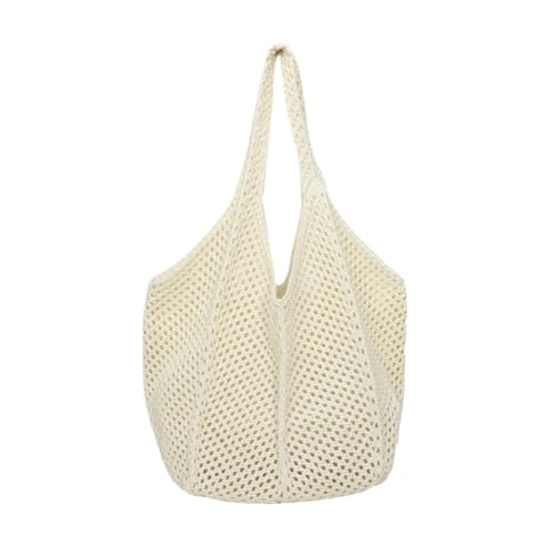 JinweiS Damen Strohtasche mit großem Fassungsvermögen, Schultertasche für Sommer, Strandurlaub, schickes Webdesign, 50 x 31 cm, Weiß von JinweiS