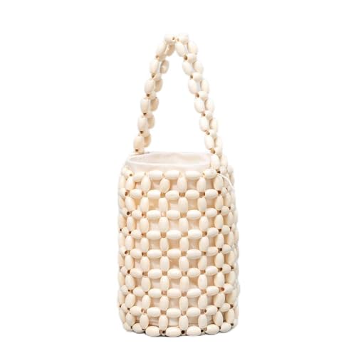 JinweiS Damen Strohtasche mit großer Kapazität, Schultertasche für Sommer, Strandurlaub, schickes Webdesign, 12 x 12 x 17 cm, Weiß von JinweiS