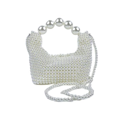 JinweiS Damen Strohtasche mit großer Kapazität, Schultertasche für Sommer, Strandurlaub, schickes Webdesign, 14 x 11 x 15 cm, Weiß von JinweiS