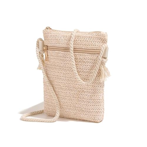JinweiS Damen Strohtasche mit großer Kapazität, Schultertasche für Sommer, Strandurlaub, schickes Webdesign, 15 x 2 x 19 cm, Weiß von JinweiS