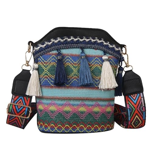 JinweiS Damen Strohtasche mit großer Kapazität, Schultertasche für Sommer, Strandurlaub, schickes Webdesign, 15 x 9,5 x 20 cm, Schwarz von JinweiS