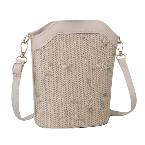 JinweiS Damen Strohtasche mit großer Kapazität, Schultertasche für Sommer, Strandurlaub, schickes Webdesign, 15 x 9,5 x 20 cm, Weiß von JinweiS