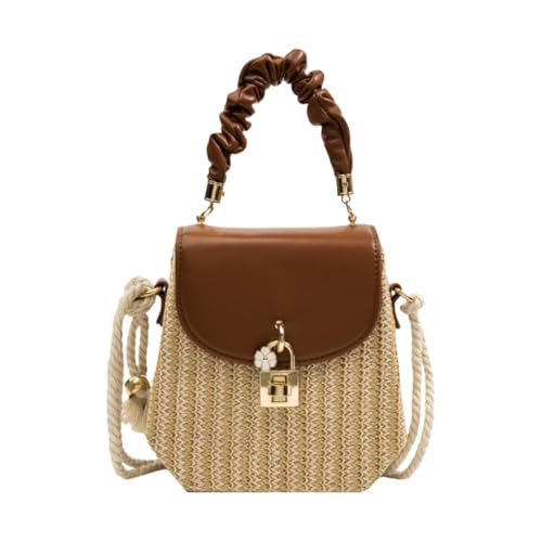 JinweiS Damen Strohtasche mit großer Kapazität, Schultertasche für Sommer, Strandurlaub, schickes Webdesign, 17 x 6 x 17 cm, Braun von JinweiS