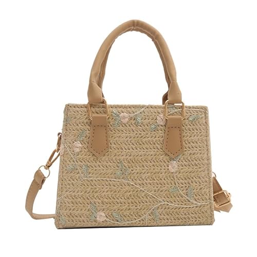 JinweiS Damen Strohtasche mit großer Kapazität, Schultertasche für Sommer, Strandurlaub, schickes Webdesign, 17 x 8 x 13,5 cm, Khaki B von JinweiS